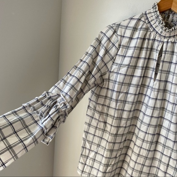 Drew Jackson Plaid Ruffle Detail Shirt Ivory/Grey - Picture 3 of 15